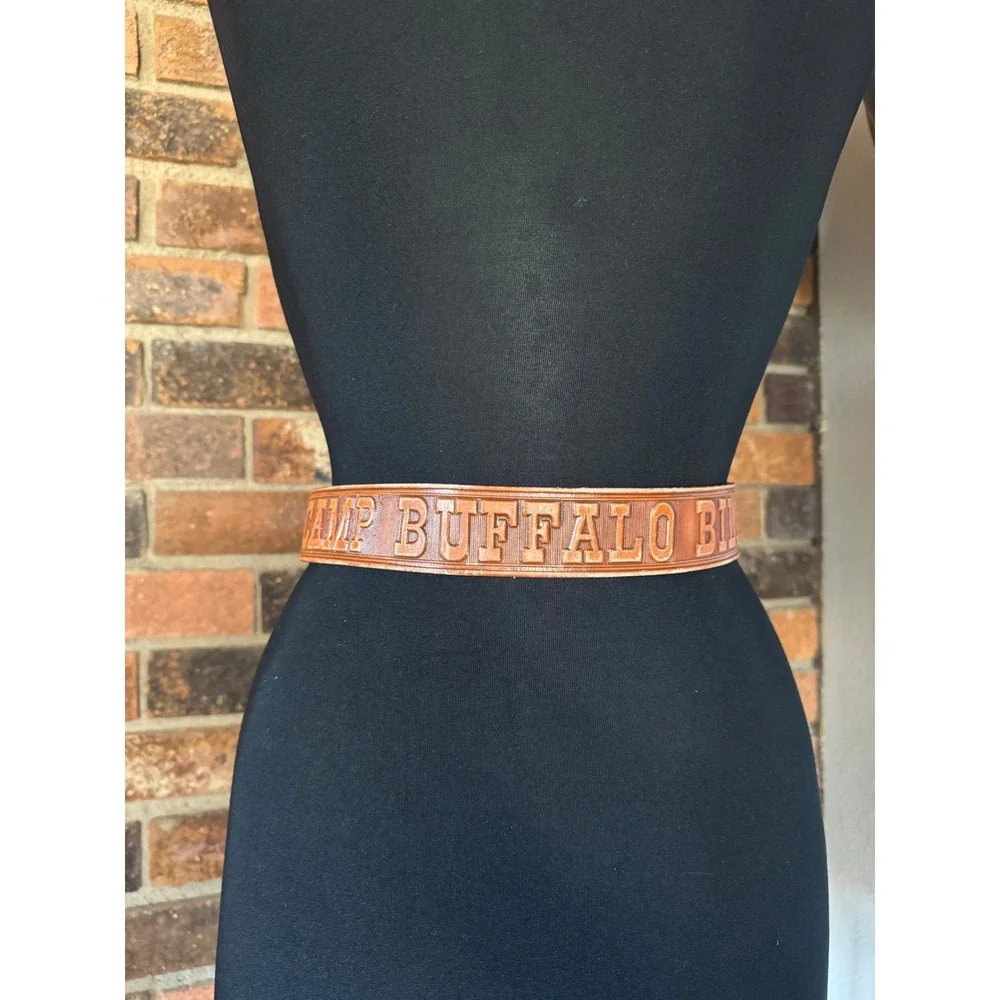 Camp Buffalo Bill Leather‎ Belt Western Tooled Fleur De Lis Size 26
